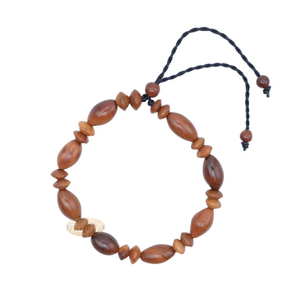 Small Kuka 26ct Adjustable Bracelet - Handcrafted 8x13 mm Elongated Genuine Natural Brown Color Shiny Seed Beads