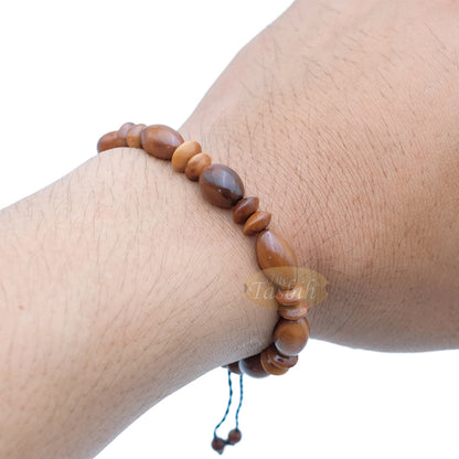 Small Kuka 26ct Adjustable Bracelet – Handcrafted 8x13mm Elongated Genuine Natural Brown Color Shiny Seed Beads in Gift Box