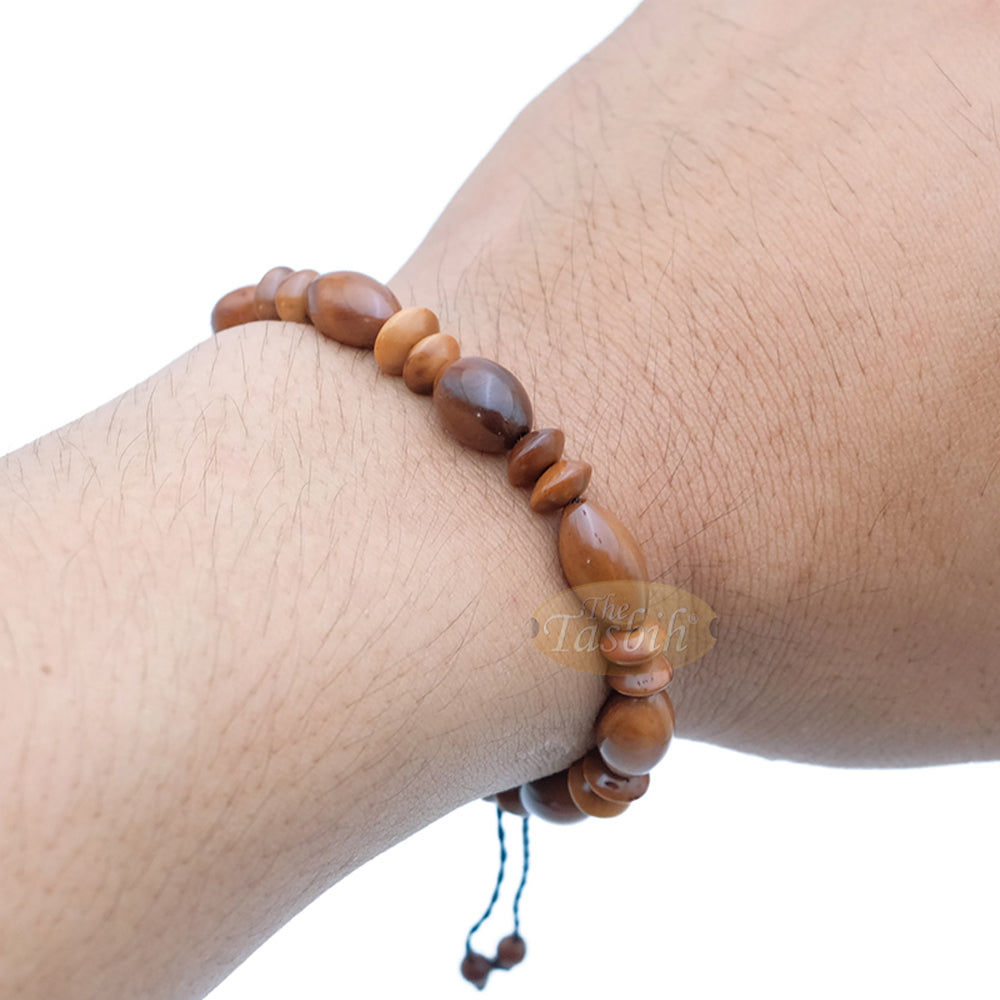 Small Kuka 26ct Adjustable Bracelet - Handcrafted 8x13 mm Elongated Genuine Natural Brown Color Shiny Seed Beads