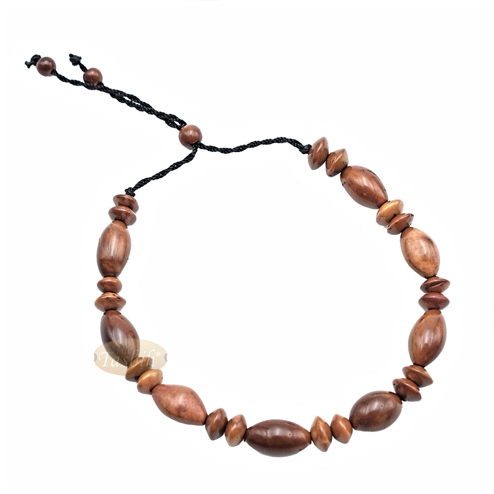 Small Kuka 26ct Adjustable Bracelet - Handcrafted 8x13 mm Elongated Genuine Natural Brown Color Shiny Seed Beads