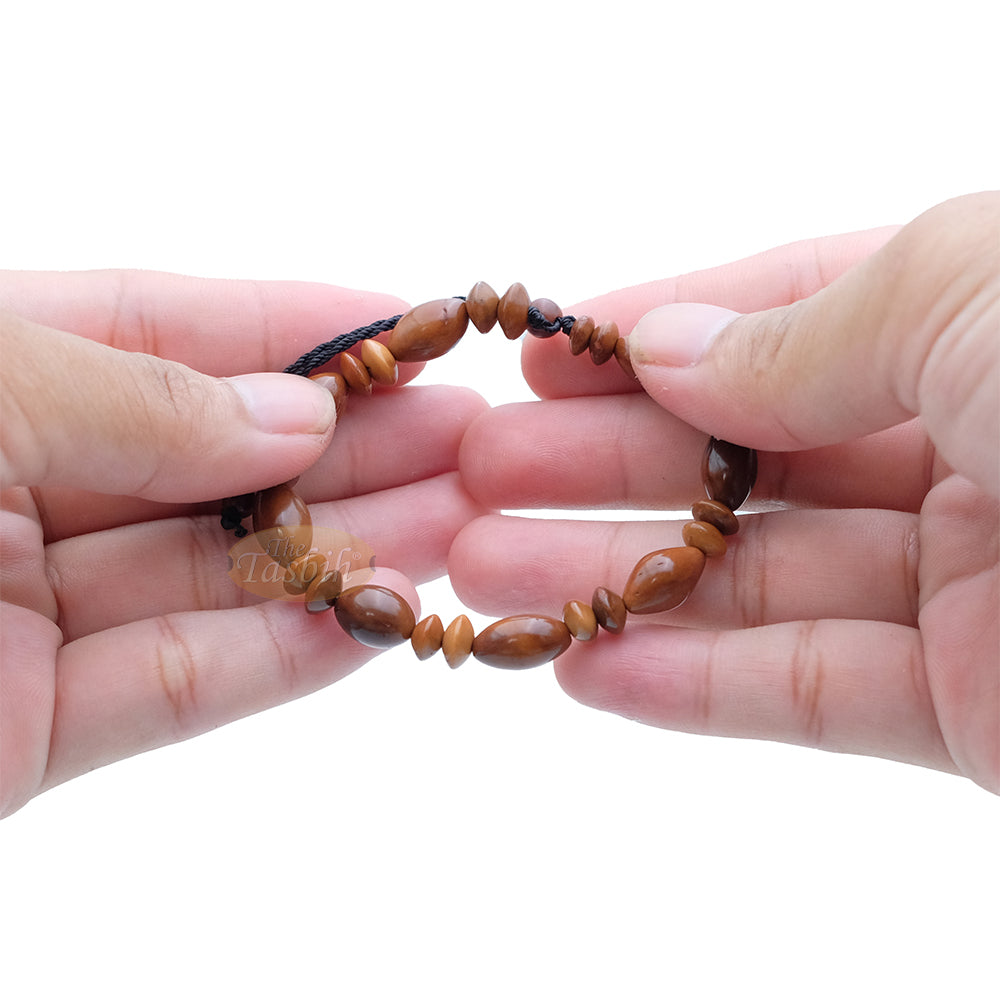 Small Kuka 26ct Adjustable Bracelet - Handcrafted 8x13 mm Elongated Genuine Natural Brown Color Shiny Seed Beads