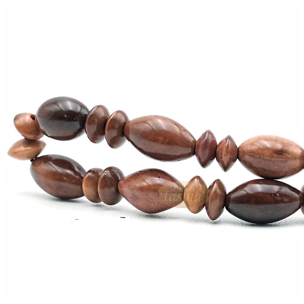 Small Kuka 26ct Adjustable Bracelet – Handcrafted 8×13 mm Elongated Genuine Natural Brown Color Shiny Seed Beads