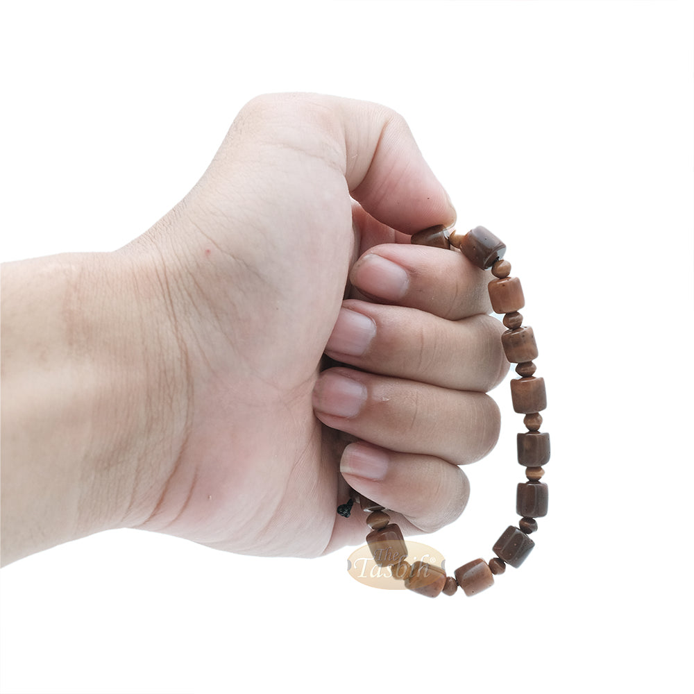 Brown Medium Kuka 29ct Prayer Bracelet – Handcrafted 8mm Barrel 5mm Round Genuine Natural Color Shiny Seed Rosary Beads in Gift Box