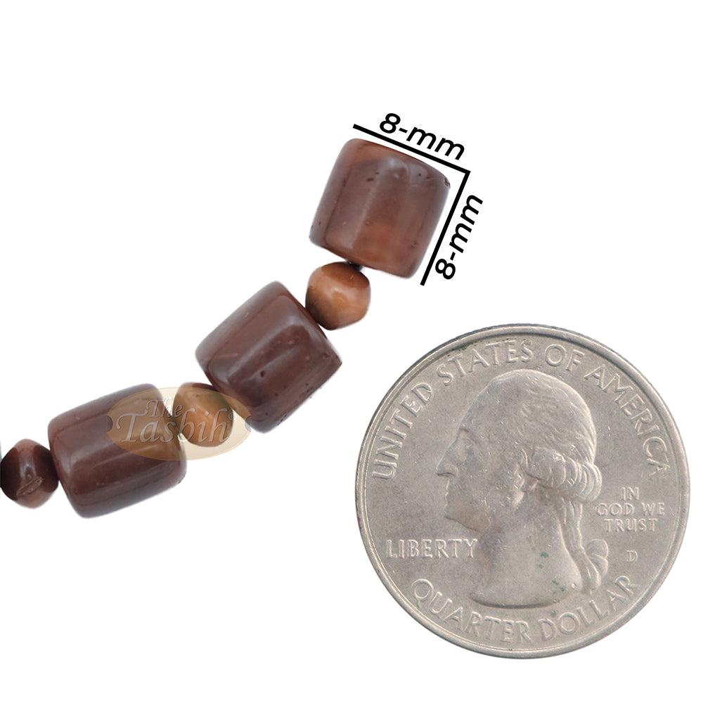 Brown Medium Kuka 29ct Prayer Bracelet - Handcrafted 8 mm Barrel 5 mm Round Genuine Natural Color Shiny Seed Rosary Beads in Gift Box