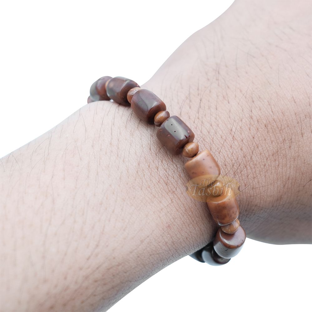 Brown Medium Kuka 29ct Prayer Bracelet – Handcrafted 8 mm Barrel 5 mm Round Genuine Natural Color Shiny Seed Rosary Beads in Gift Box
