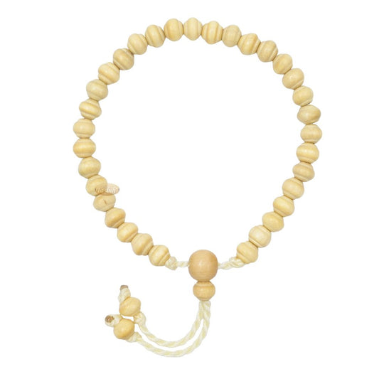 Natural Citrus Wood Tasbih Bracelet 33 Bead Misbaha with Contoured 6x11mm Beads Adjustable 6-10 Inches