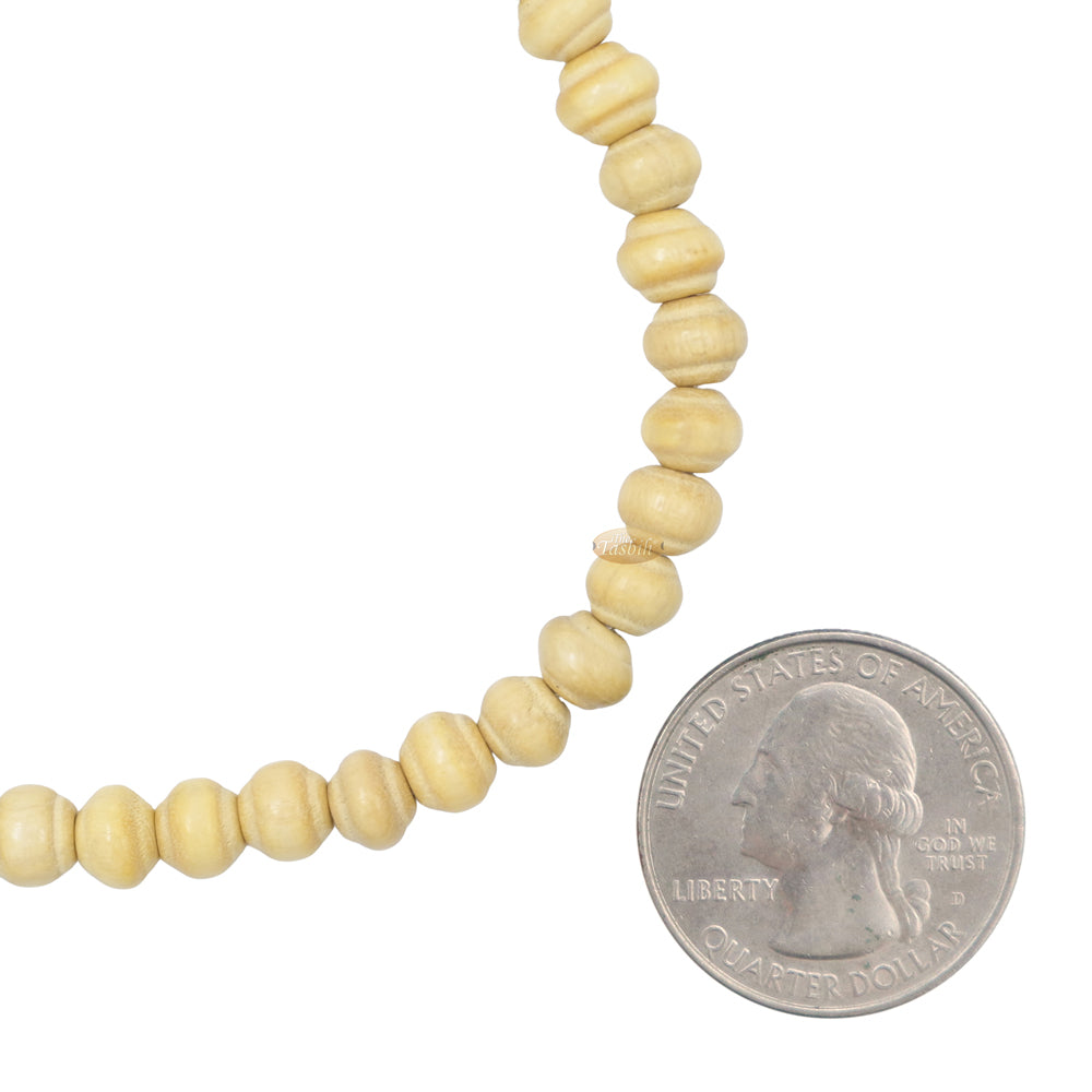 Natural Citrus Wood Tasbih Bracelet 33 Bead Misbaha with Contoured 6x11mm Beads Adjustable 6-10 Inches