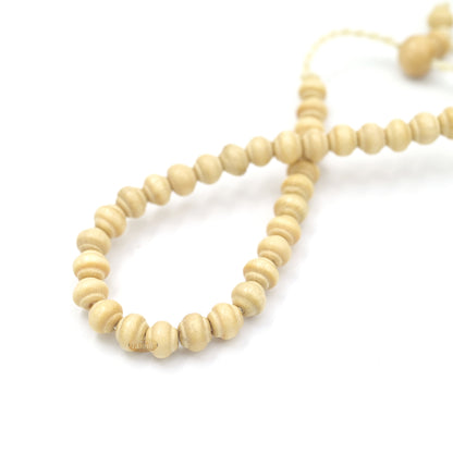 Natural Citrus Wood Tasbih Bracelet 33 Bead Misbaha with Contoured 6x11mm Beads Adjustable 6-10 Inches