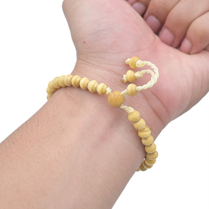 Natural Citrus Wood Tasbih Bracelet 33 Bead Misbaha with Contoured 6x11mm Beads Adjustable 6-10 Inches