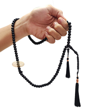 Tasbih Buatan Tangan dari Kayu Jeruk Hitam dengan Rumbai Berhias Kawat Tembaga