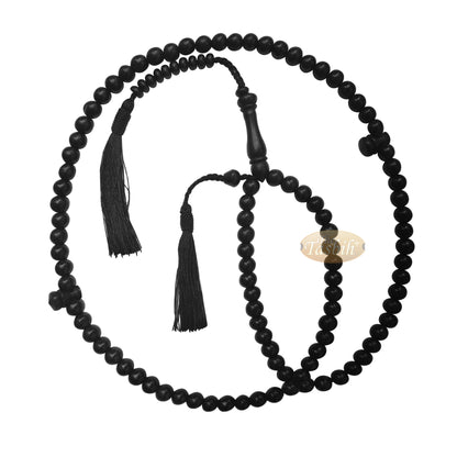 Natural Handcrafted 9mm Black Beads Wooden Tasbih 99-Beads With Black Tassel