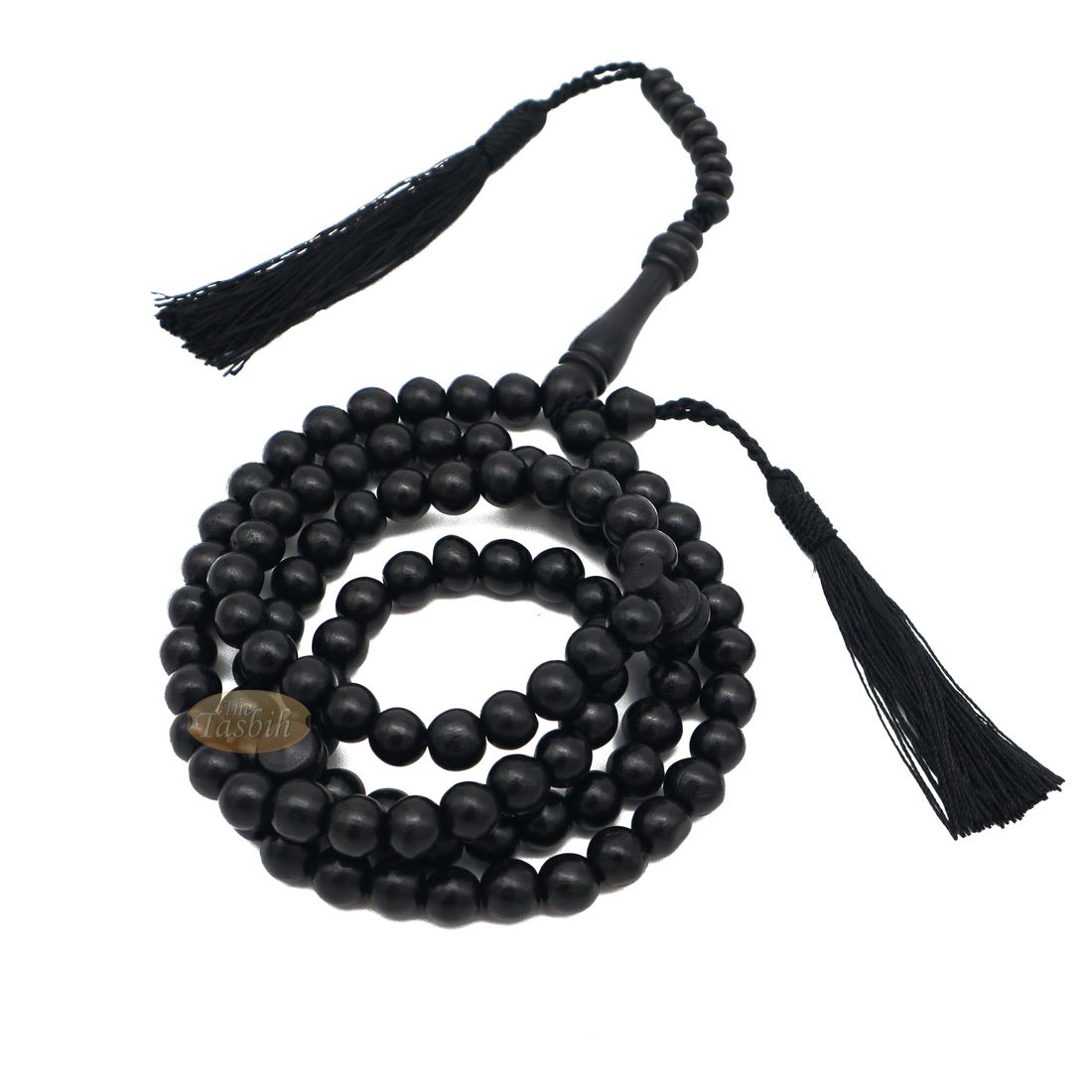 Natural Handcrafted 9mm Black Beads Wooden Tasbih 99-beads with Black Tassel