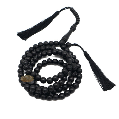 Natural Handcrafted 9mm Black Beads Wooden Tasbih 99-Beads With Black Tassel