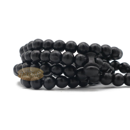 Natural Handcrafted 9mm Black Beads Wooden Tasbih 99-Beads With Black Tassel