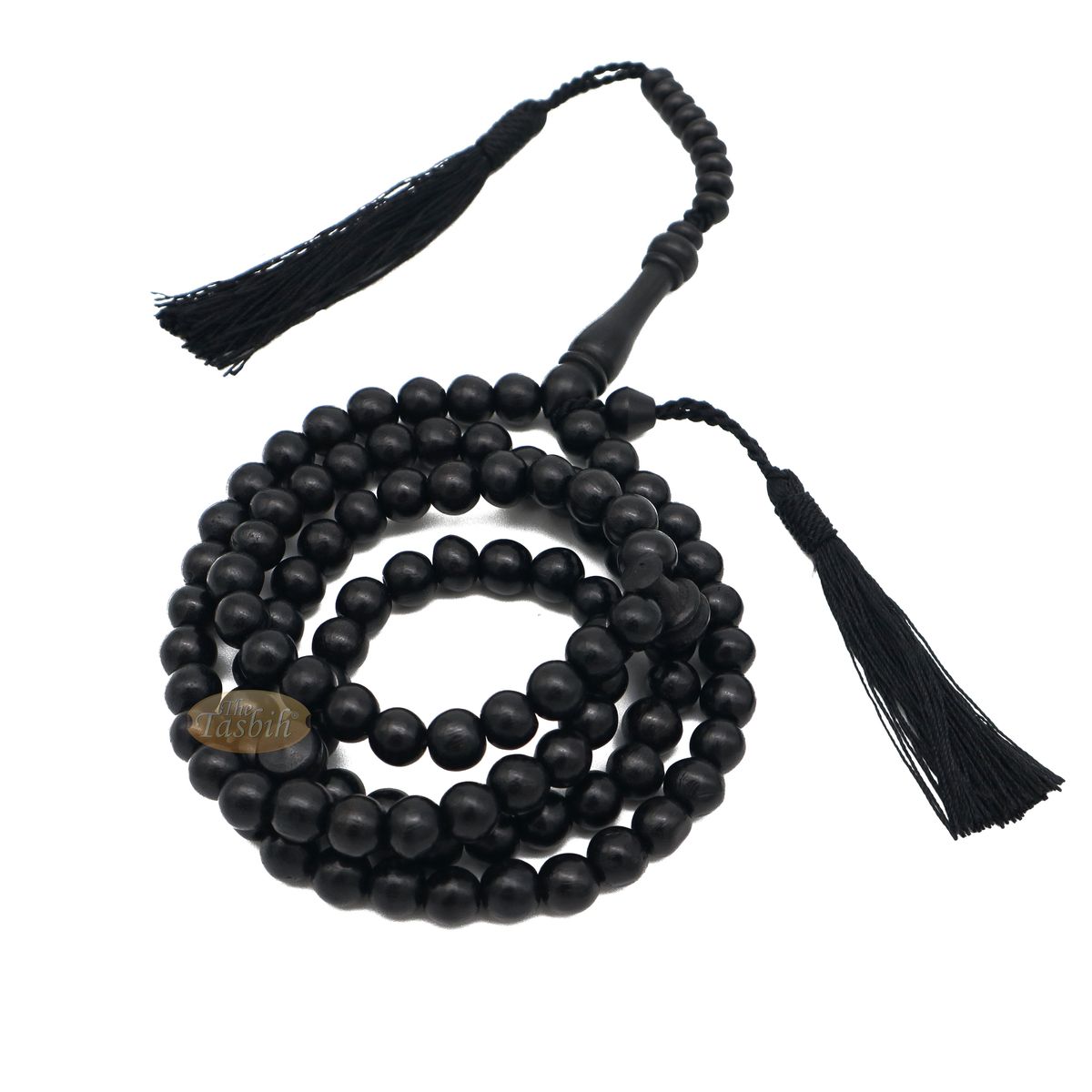 Handcrafted 9 mm Dyed Citrus Wood Black Beads Tasbih Misbaha 99-Beads with Tassels
