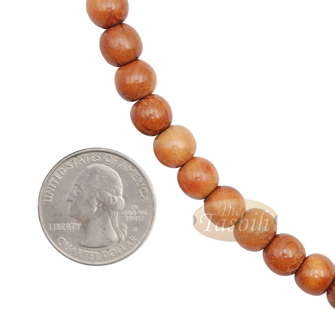 Natural Brown Color 8mm Prayer Beads Citrus Wood Tasbih with Green Tassels