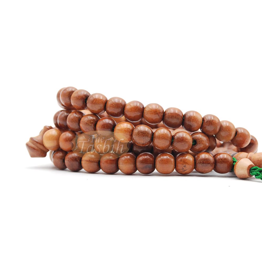Natural Brown Color 8 mm Prayer Beads Citrus Wood Tasbih with Green Tassels