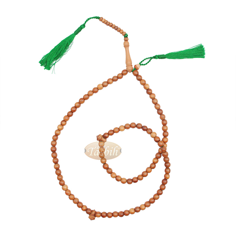 Natural Brown Color 8 mm Prayer Beads Citrus Wood Tasbih with Green Tassels