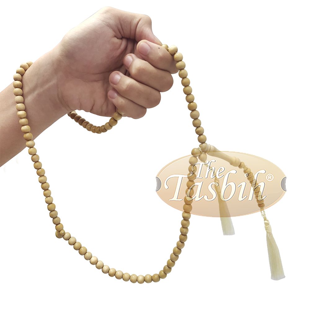 Natural Yellow Citrus Wood Tasbih 8 mm 99-Bead Prayer Beads 2 Tassels
