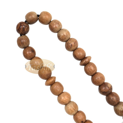 Small Natural Light Brown Oud Aloeswood Agarwood 33-Bead Prayer Beads Rosary 8 mm Beads with 2 Black Copper-Decorated Tassel