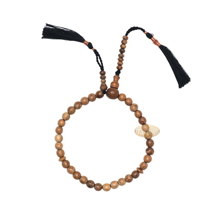 Small Natural Light Brown Oud Aloeswood Agarwood 33-Bead Prayer Beads Rosary 8mm Beads With 2 Black Copper-Decorated Tassel