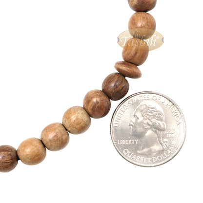 Small Natural Light Brown Oud Aloeswood Agarwood 33-Bead Prayer Beads Rosary 8mm Beads With 2 Black Copper-Decorated Tassel