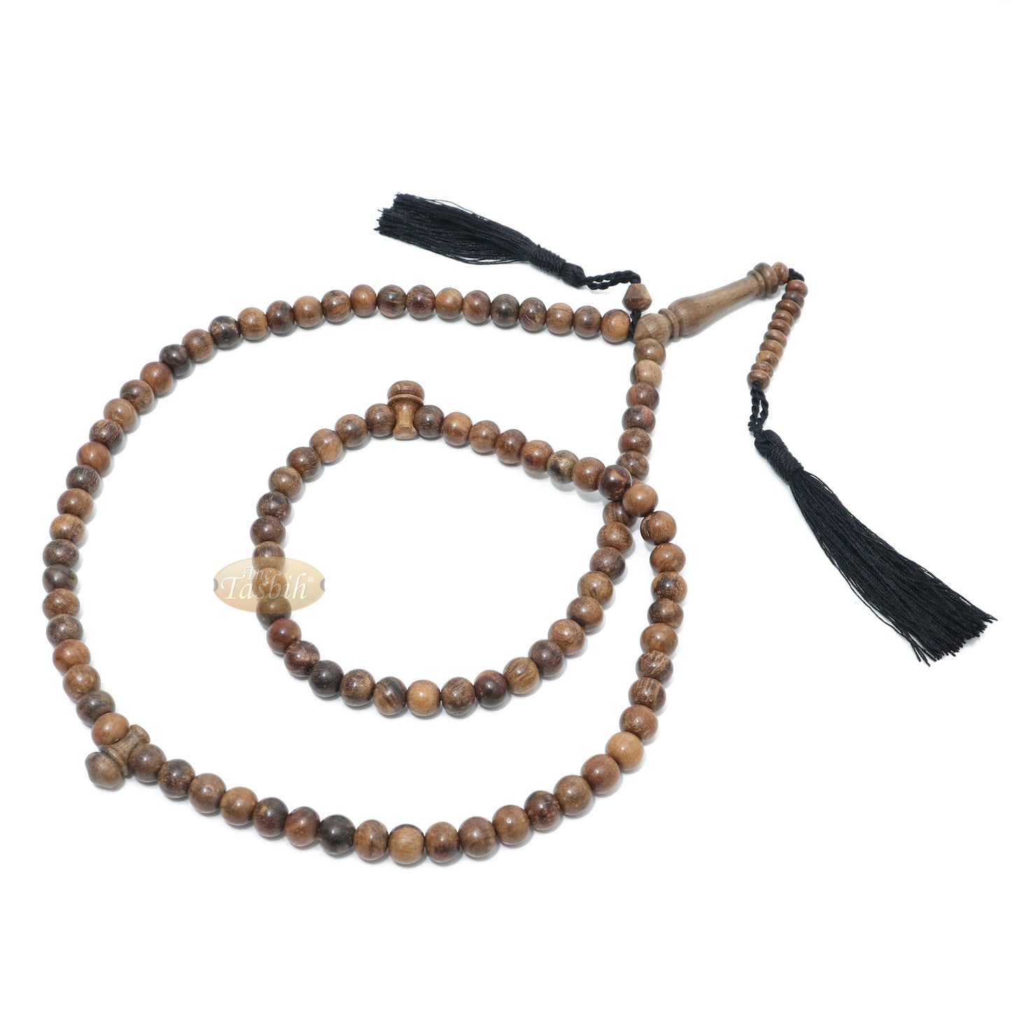 Tasbih Oud Wangi Coklat Muda 9 mm Misbaha Buatan Tangan Tasbih Subha dengan Rumbai Hitam Polos