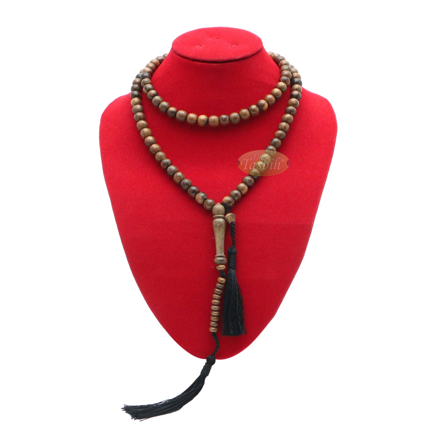 Tasbih Oud Wangi Coklat Muda 9 mm Misbaha Buatan Tangan Tasbih Subha dengan Rumbai Hitam Polos