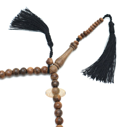 Scented Oud Light Brown Tasbih 9mm Handmade Misbaha Prayer Beads Subha With Plain Black Tassels