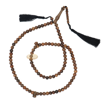 Tasbih Oud Wangi Coklat Muda 9 mm Misbaha Buatan Tangan Tasbih Subha dengan Rumbai Hitam Polos