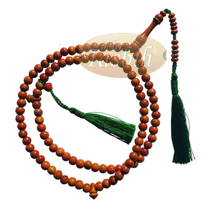 Wood Muslim Tasbih | Natural Orange 8mm Indonesian Secang Wooden Misbaha Prayer Beads 99-Count