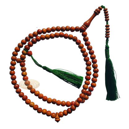 Tasbih Muslim Kayu | Tasbih Misbaha Kayu Secang Indonesia 8 mm Oranye Alami 99 Hitungan