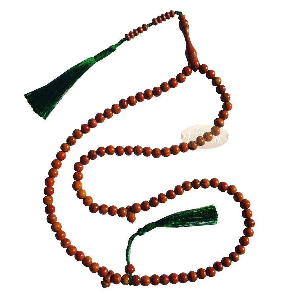 Wood Muslim Tasbih | Natural Orange 8 mm Indonesian Secang Wooden Misbaha Prayer Beads 99-Count