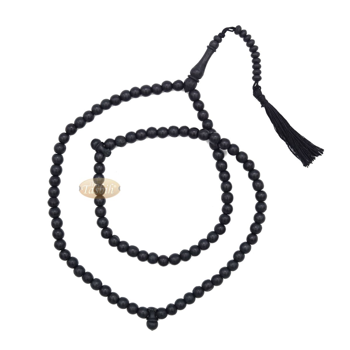 Black Rustic Islamic Prayer Beads Rustic 99-Bead 8 mm Coffee Wood Tasbih Tasseled Oval Countered Beads