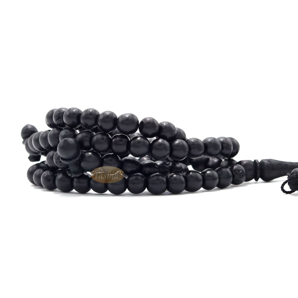 Black Rustic Islamic Prayer Beads Rustic 99-Bead 8 mm Coffee Wood Tasbih Tasseled Oval Countered Beads