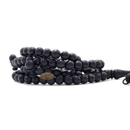 Black Rustic Islamic Prayer Beads Rustic 99-Bead 8 mm Coffee Wood Tasbih Tasseled Oval Countered Beads