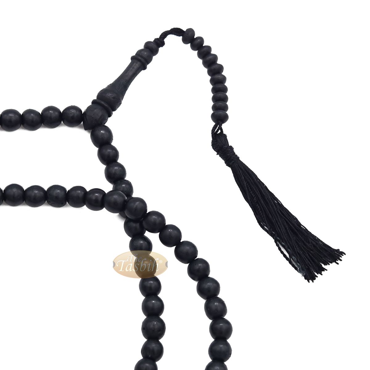 Black Rustic Islamic Prayer Beads Rustic 99-Bead 8 mm Coffee Wood Tasbih Tasseled Oval Countered Beads