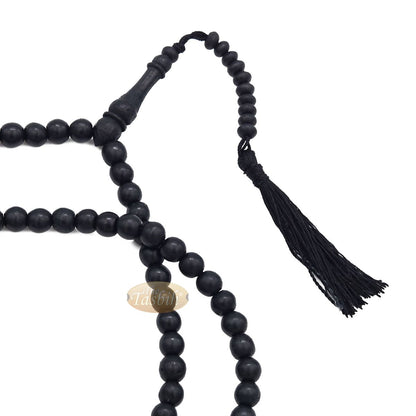 Black Rustic Islamic Prayer Beads Rustic 99-Bead 8 mm Coffee Wood Tasbih Tasseled Oval Countered Beads