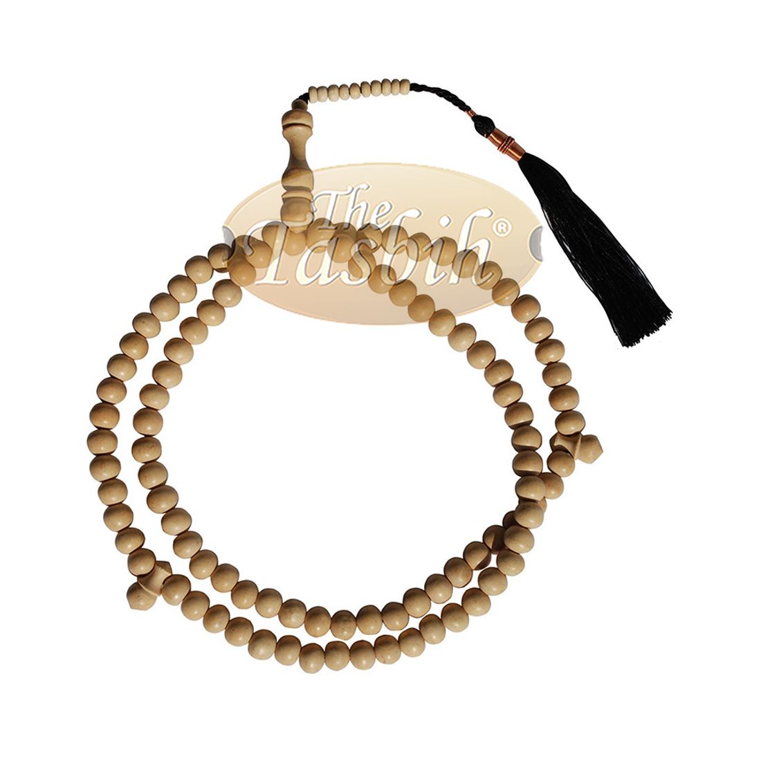 Large Off-white Coffee Tree Wood Prayer Beads Black Coppered Tassels
