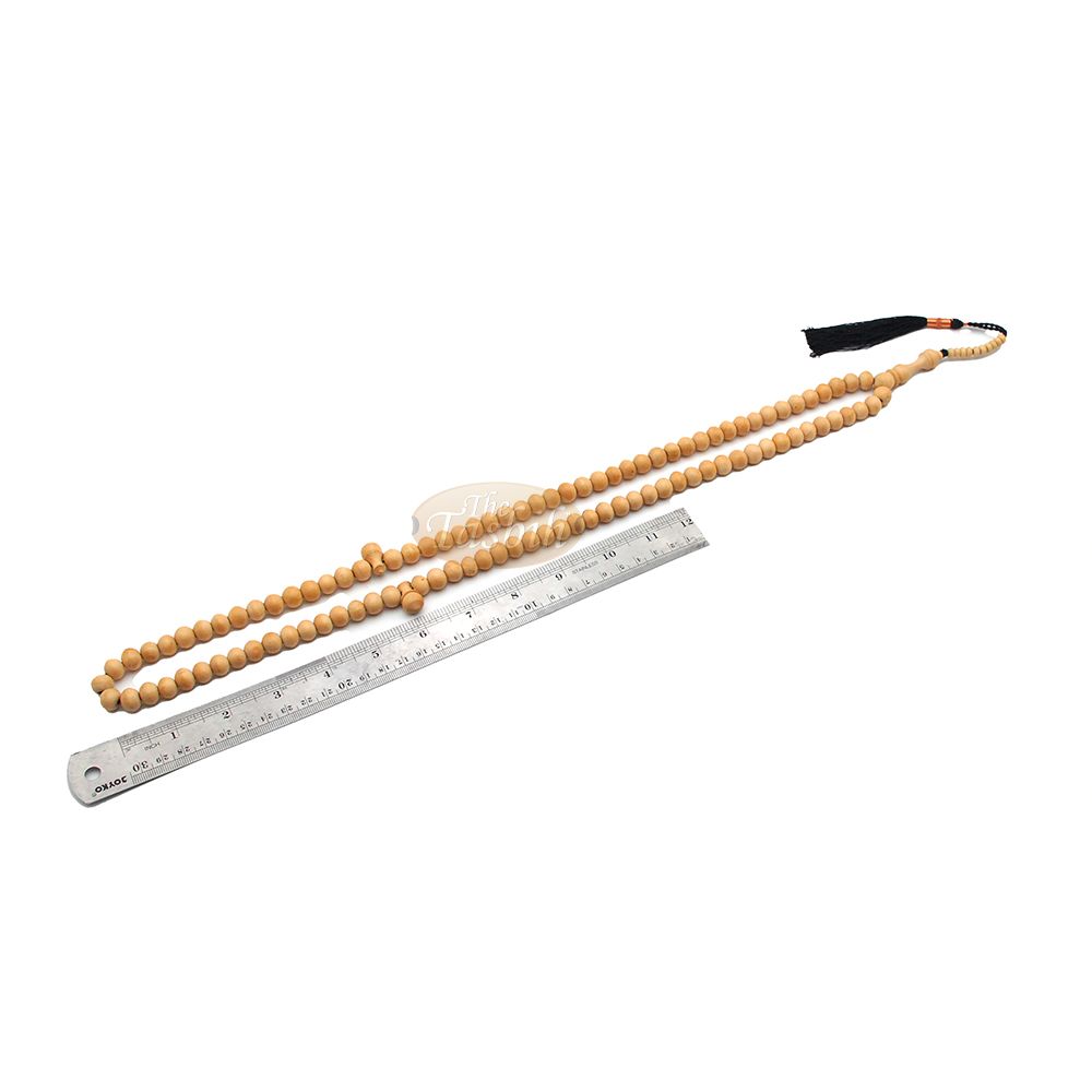 Large Off-White Coffee Tree Wood Prayer Beads Black Coppered Tassels