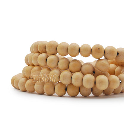 Large Off-White Coffee Tree Wood Prayer Beads Black Coppered Tassels
