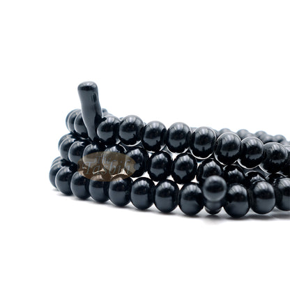 West African Tijani Tasbih 100-Bead Marble Black Flat Oval Acrylic Beads (12,18,20,20,18,12 Division)