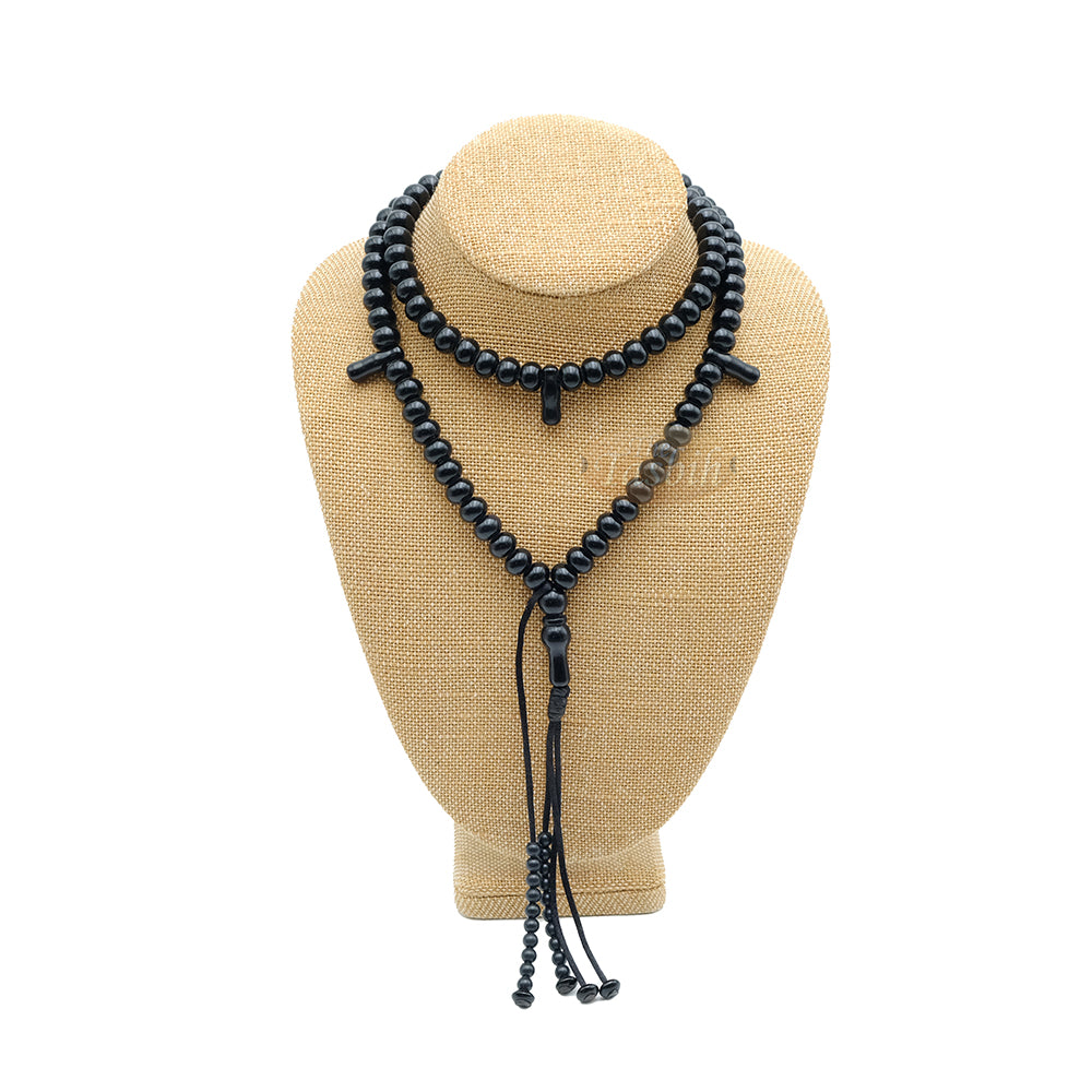 West African Tijani Tasbih 100-Bead Marble Black Flat Oval Acrylic Beads (12,18,20,20,18,12 Division)