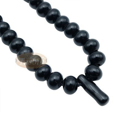 West African Tijani Tasbih 100-Bead Marble Black Flat Oval Acrylic Beads (12,18,20,20,18,12 Division)