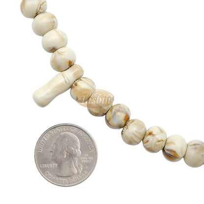 West African Tijani Tasbih | 100-Bead Marble Cream Acrylic Oval Beads (12,18,20,20,18,12 Division)