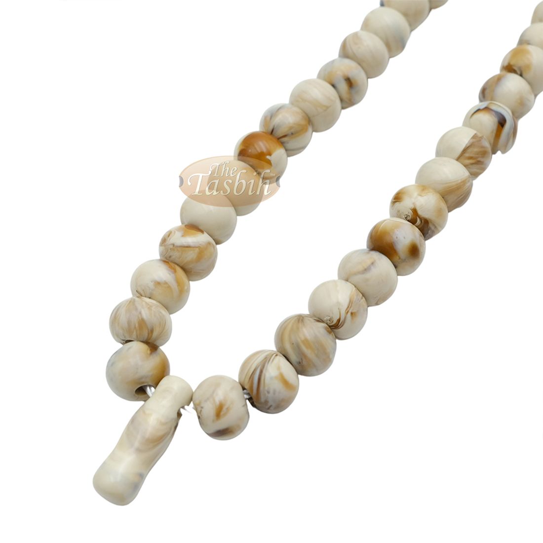 West African 100-bead Marble Cream Flat Oval Bead Tasbih (12,18,20,20,18,12 sections)