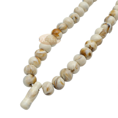 West African Tijani Tasbih | 100-Bead Marble Cream Acrylic Oval Beads (12,18,20,20,18,12 Division)