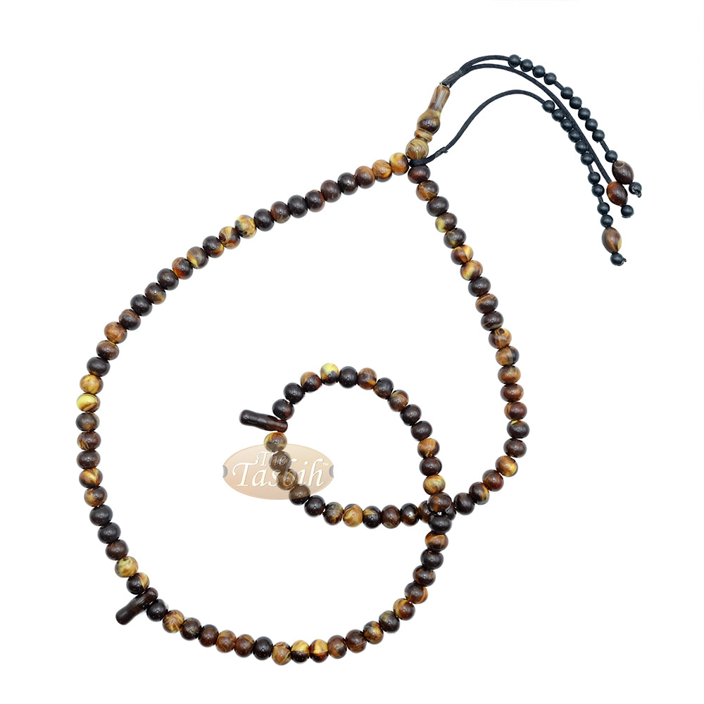 Tasbih Manik Oval Datar Coklat Tua Marmer 100 Manik Afrika Barat (33,34,33 bagian)