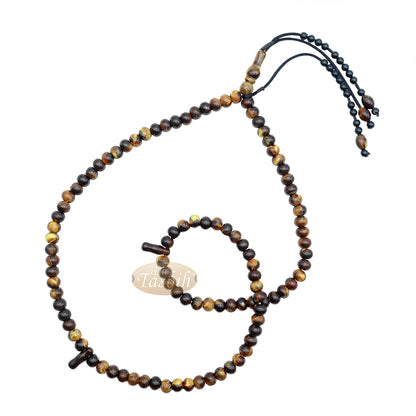 Tasbih Manik Oval Datar Coklat Tua Marmer 100 Manik Afrika Barat (33,34,33 bagian)