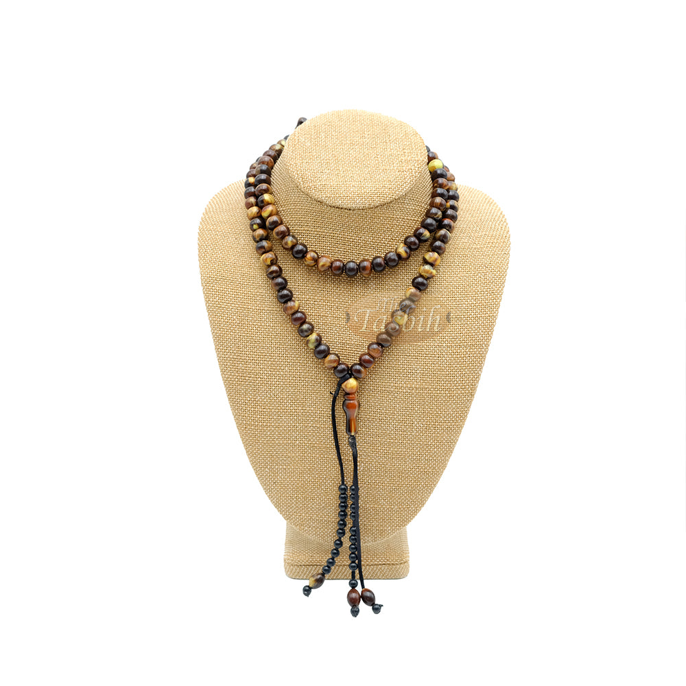 Tasbih Manik Oval Datar Coklat Tua Marmer 100 Manik Afrika Barat (33,34,33 bagian)